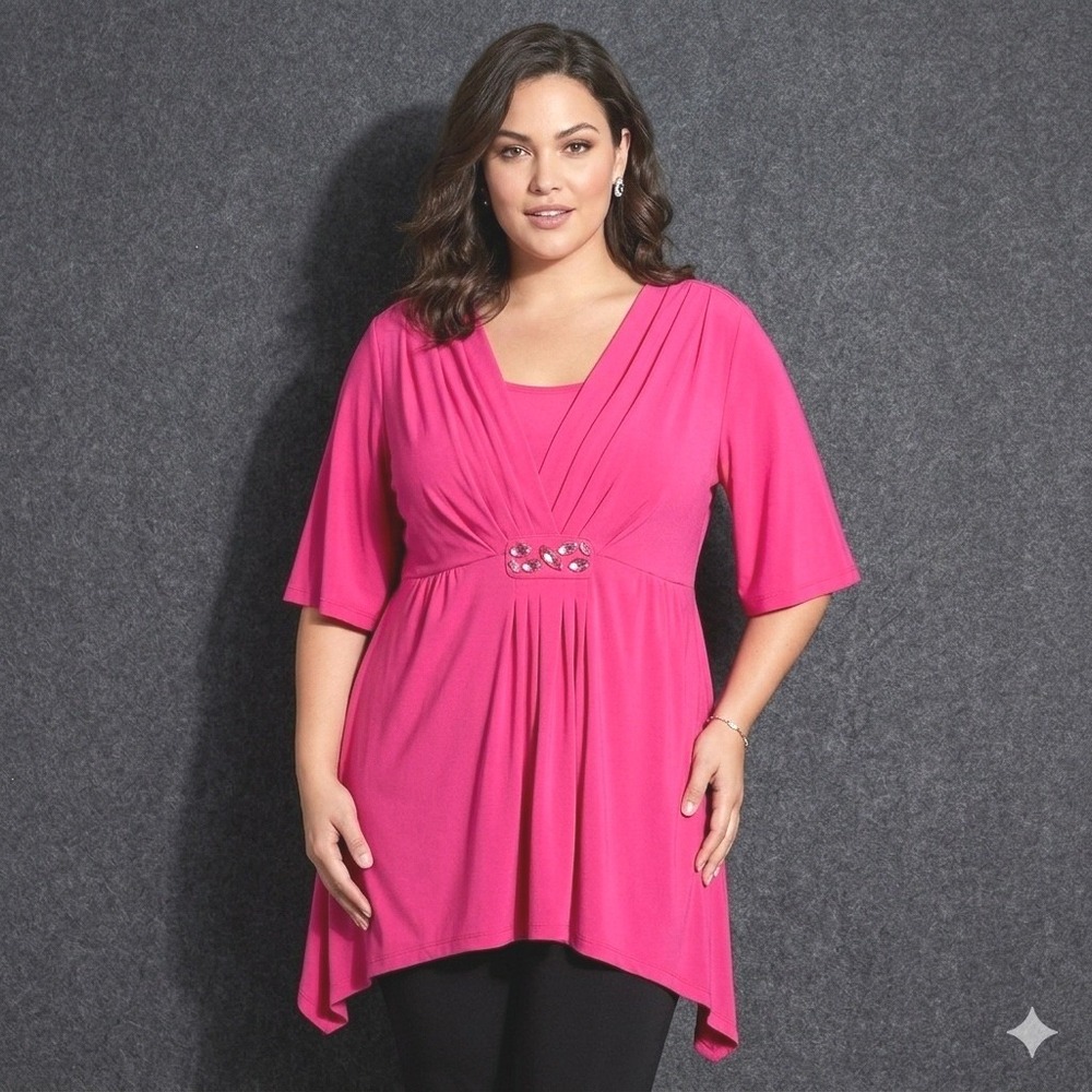 Maggie‎ Barnes Women 3X Plus Size Pink Tunic Top Blouse Embellished Rhinestones